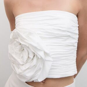 Mango White Strapless Rosette Bustier Top
